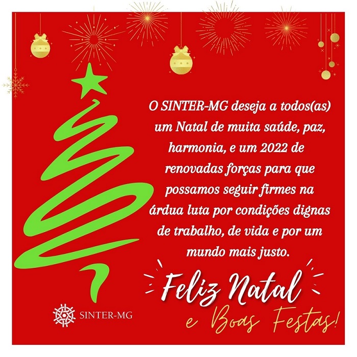 Mensagem de Boas festas SINTER-MG